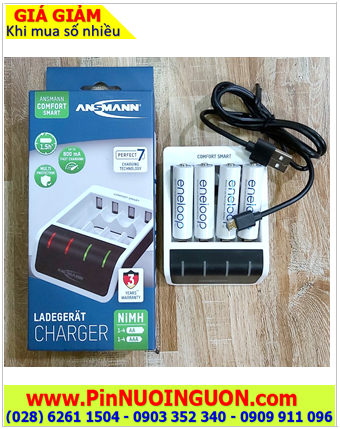 Ansman Comfort Smart _Bộ sạc pin Comfort Smart kèm 4 Pin sạc Panasonic Eneloop BK-3MCCE (AA2000mAh 1.2v _Xuất xứ Nhật)